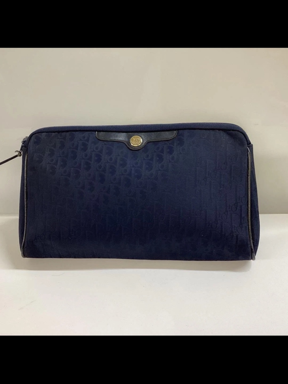 Dior Navy Monogram Toiletry Pouch with Leather Trim